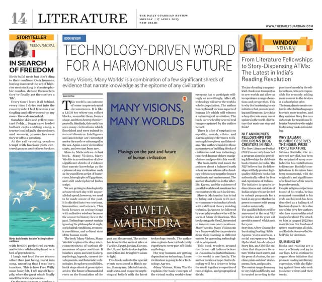 Newspaper clipping of Neha Raj's literature column in The Daily Guardian